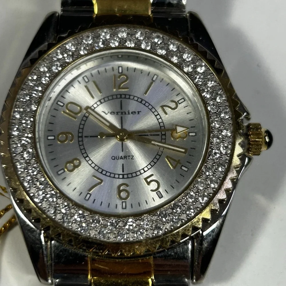 Vernier Quartz Two-Tone‎ Stainless Steel Watch Crystal Bezel Unisex UNTESTED